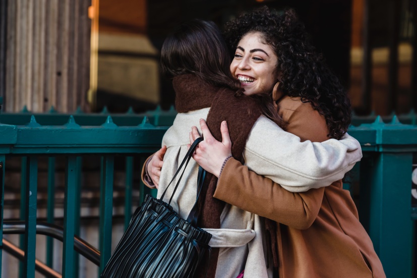 Image of Women hugging outside Moscow subway